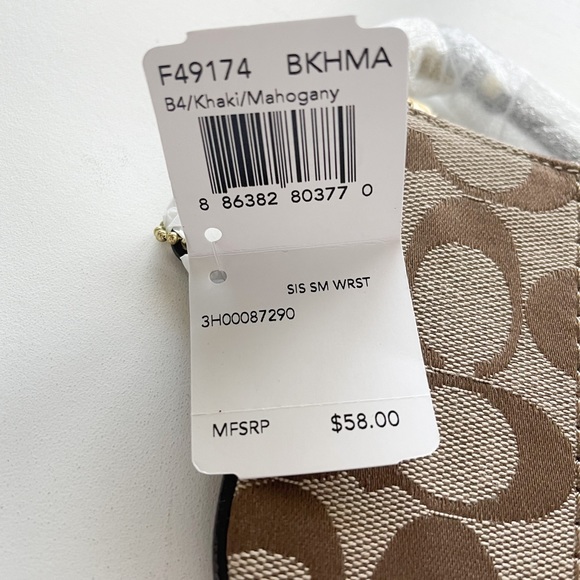 COACH WRISTLET NEW Top Zip F49174 Signature Canvas Brown, Gold & Brown - Picture 4 of 5